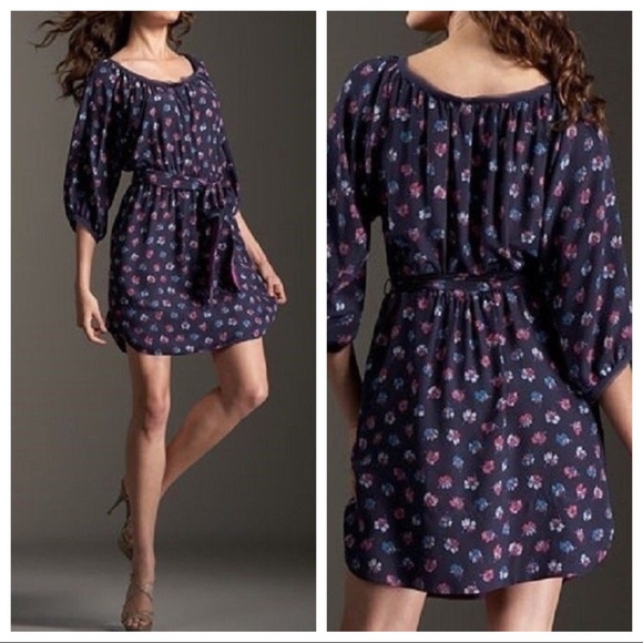 Rebecca Taylor Dresses & Skirts - Rebecca Taylor Sweet Pea Floral Silk Dress Navy 6